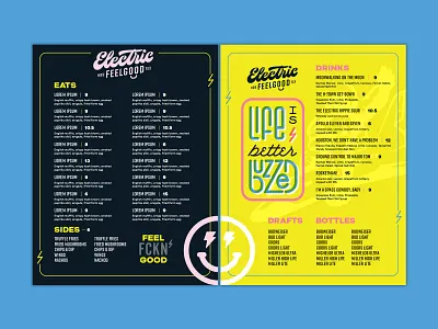 Electric Feelgood Menu branding design menu bar menu design typography