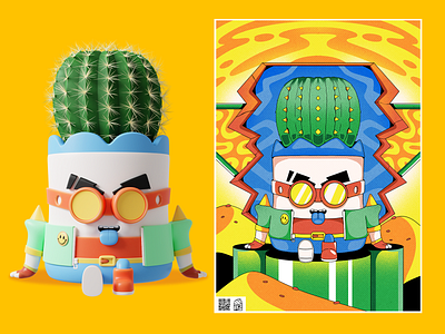 Spikey Mikey 3d 3d art cactus character character design cute design illustration plant poster pottery