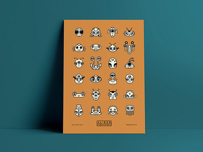 Aliens Project Poster aliens character design drawing halftones illustration poster retro texture vector
