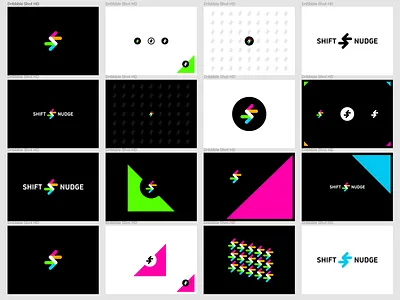 Shift & Nudge Artboards branding design dinosaur logo neon shift and nudge typography