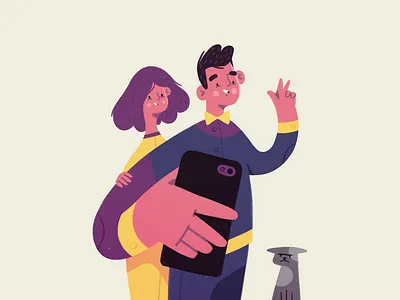 Selfie 2d illustration cat character character design family fireart studio illustration phone photo selfie
