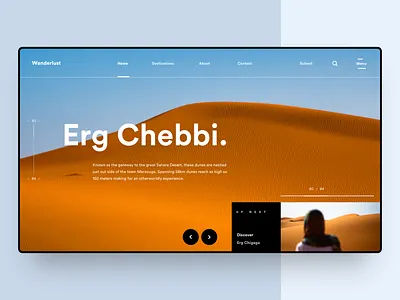 Erg Chebbi desert design dunes erg chebbi homepage interface landing page minimal morocco outdoors photography service travel website typography ui ui design ux vacation web design website concept