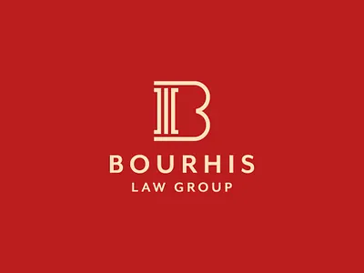 Bourhis Law Group branding design gold insurance law logo monogram pillar red