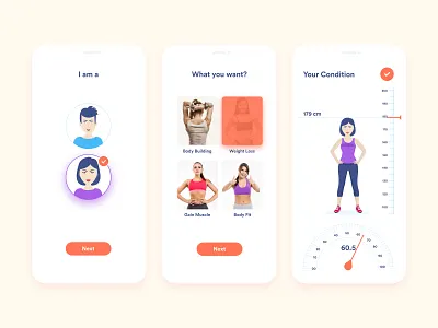 Fitness Guide Mobile App body builder body building clean design color concert diet dieter figma figure health health app ios meal plan scale ui