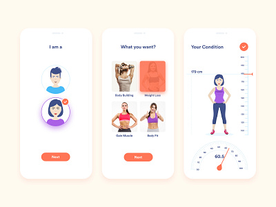 Fitness Guide Mobile App body builder body building clean design color concert diet dieter figma figure health health app ios meal plan scale ui