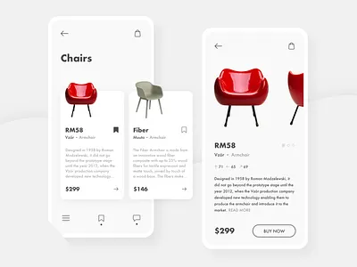Furniture Shopping App bright clean furniture list minimal minimalistic shop shopping shopping app ui white