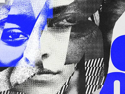screenshot black and white blue collage collage art duotone face faces grain halftone illustration lo fi poster typography