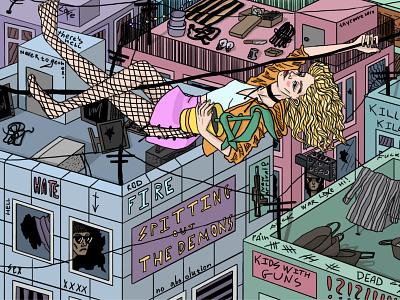 spitting out the demons art artwork city concept conceptual cover fine art illustration poster raster riot