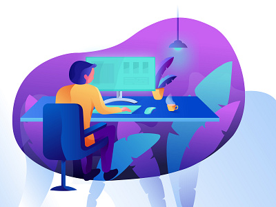 Work Mode On artist colorful digital art dribbble flat illustration gradient illustration minimal plants portfolio portfolio design vector work work desk