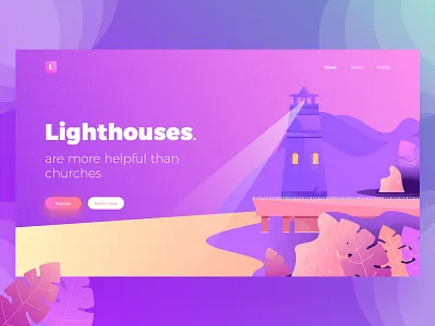 Header Exploration branding design graphic designer header illustration landing page lighthouse typography ui ux web design