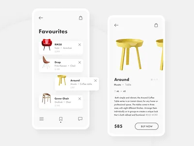 Furniture App basket clean design furniture listing minimal minimalistic shopping app ui white