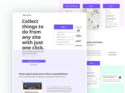 Unwander Home page branding design flat homepage landing minimal organization page pastel travel travel app trip typography wonder