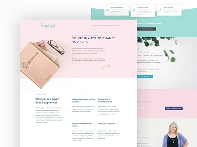 Soulpreneurs Homepage background blue book branding coach coaching design ebook entrepreneur flat homepage images landing minimal page pastel typography ui ux web