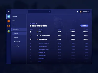 Daily UI #019 / Leaderboard 019 account account settings adobe xd app blue challenge daily 100 challenge daily ui daily ui 100 daily ui challenge design fortnite games gaming leaderboard program ui ui ux ux