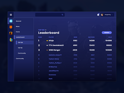 Daily UI #019 / Leaderboard 019 account account settings adobe xd app blue challenge daily 100 challenge daily ui daily ui 100 daily ui challenge design fortnite games gaming leaderboard program ui ui ux ux