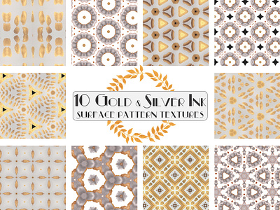 Gold and Silver Ink Pattern Textures gold ink lavish textures silver ink surface patterns