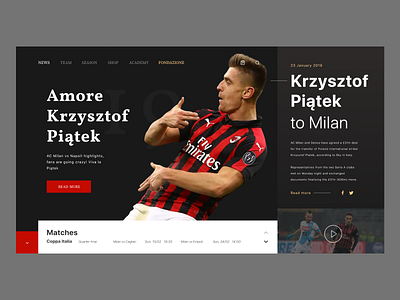AC Milan Site ac milan adobexd concept fan football header krzysztof piątek landing page minimalistic modern news site store ui userinterface ux web design website
