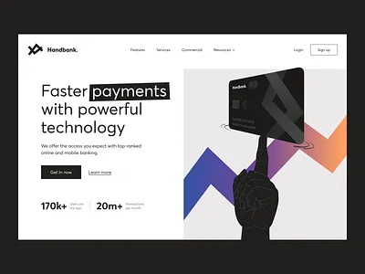 Handbank. Landing page bank bank app banking creditcard finance finance app fintech gradient landing page mobile banking online banking payments website