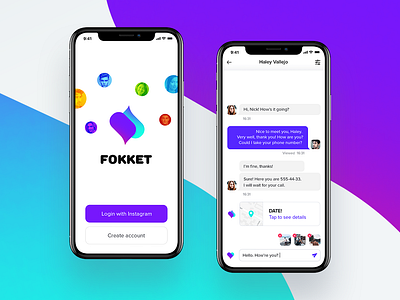 Fokket app chat date datingapp instagram logo ui ux vector