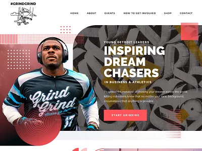 GrindGrind Website athlete calligraffiti clothing colorful design dots grind grindgrind grinding pattern patterns red repeatable shapes shirt sportswear tshirt typography web design website