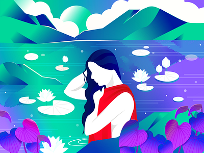 SHE beauty blue colors debut dribbble girl illustration lady landscape lotus mom nature nude pond recent shapes shot trending vector women