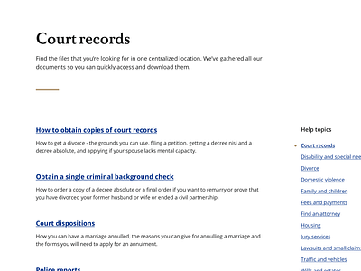 NC Judicial Branch - Help Topic Category Directory clean desktop directory flat help landing page minimal modern simple support topics