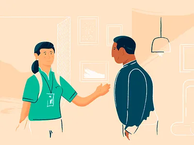 Visiting the Patient character design flat house illustration medical app medical care nurse patient texture vector web