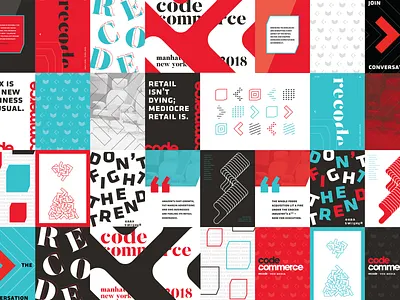 Code Commerce poster wall brand branding conference environmental mural pattern posters quote type typography vox media wall wall mural