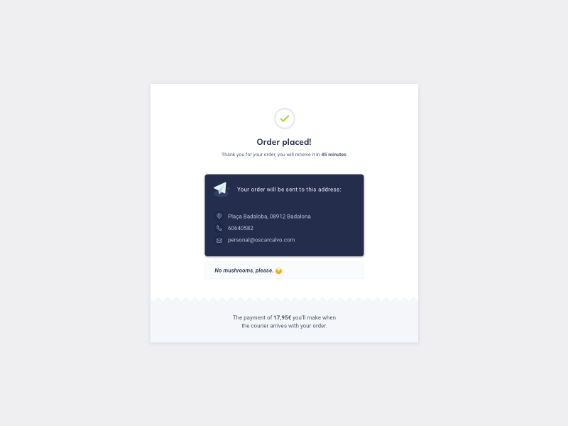 Order Placed UI Design - v2 by Ildiko Gaspar on Dribbble