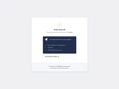 Order Placed UI Design - v2 daily ui dailyui ildiesign ildiko ignacz notification order order placed order summary orders success success order ui ui design ui pattern ui practice ux ux design