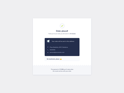 Order Placed UI Design - v2 daily ui dailyui ildiesign ildiko ignacz notification order order placed order summary orders success success order ui ui design ui pattern ui practice ux ux design