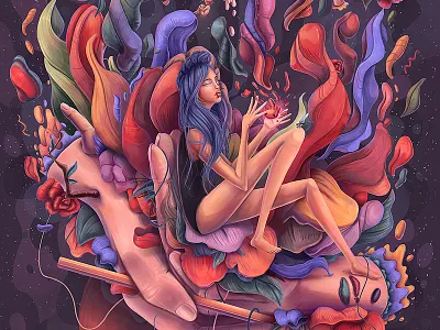 Blooming concept developement digital painting growth illustration