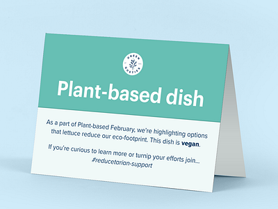 Plant-based February Spotlight card green table tent vegan vegetarian