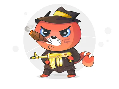Al Capone Cat 2d art 2d character 2d design 2dgame block chain cat charachters character character design design flat gangster gold gun hat illustration kitty smoker suit vector