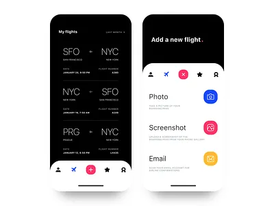 Flights App UI B&W app black white clean concept dark design filter flight icon light menu navigation plane travel ui ux