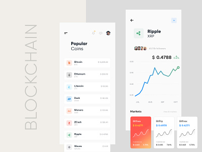 Blockchain App app bitcoin exchange block chain clean coins creative design gradients illustration interface modern ripple uiux