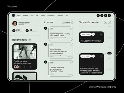 W-Power - Courses Dashboard clean courses dashboard e learning edtech education education platform elearning courses interface landing page minimal online courses panel school study udemy video lesson web design webdesign website design