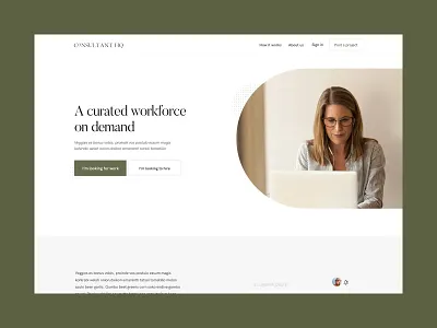 Consultant HQ design form front end green hero illustration image input layout links minimalistic mockup page sections table testimonials ui ux web website