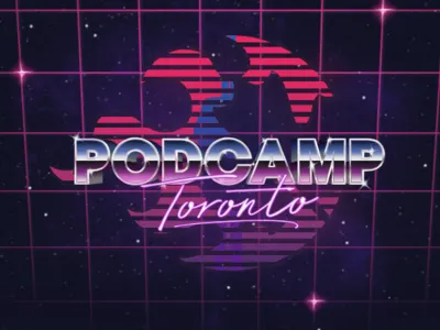 2019 canada conference design logo ontario podcamp podcast retrofuturism synthwave toronto