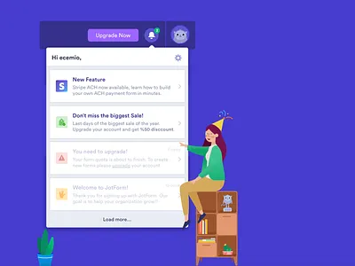 Notification Center animation app component feature form help illustration interaction modal navigation notification notification center page podo response stripe support team upgrade