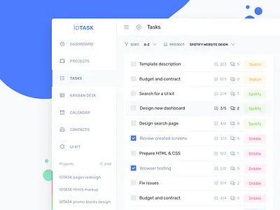 IOTask - Project tasks management page admin app asana calendar dashboard illustration art inbox jira kanban landing management management app management system product productivity project saas task trello ui kit
