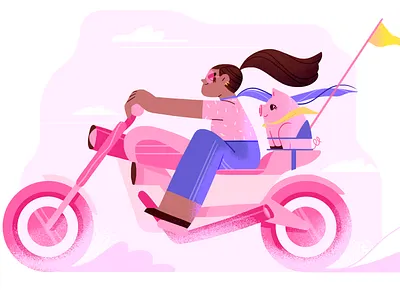 Year of the pig character chinese design flat girl illustration lunar lunar new year motorbike pig piggy product travel