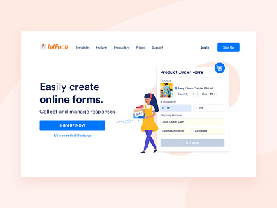 Home Page - Product Order above the fold branding character flat colors form builder girl home page illustration landing online form order pink ui ux vector