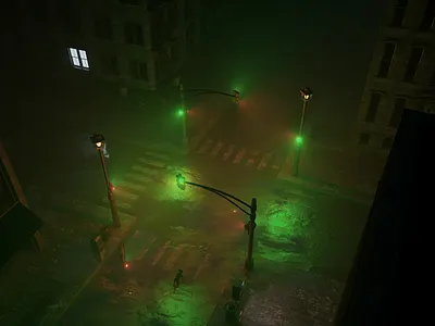 Brooklyn 3:30AM 3d c4d cat city crossroads illustration loneliness octanerender traffic lights