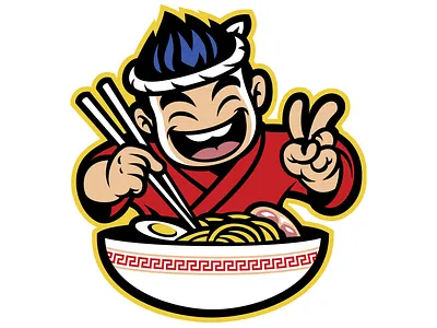Vectorstock 15810678 asian bar bowl boy cartoon happy illustration japan japanese japanese food logo noodles ramen restaurant vector vectorstock