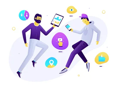 Pixly - Illustration business company gradient icons illustration marketing men platform play shadow view widelab