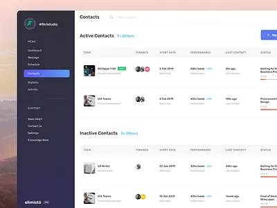 Elimisto - Contact account contact dashboard leads management table ui user ux