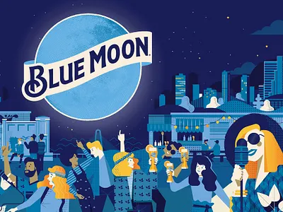 Blue Moon advertising beer character city digital folioart illustration maite franchi mural music urban