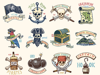 Vectorstock 15413672 anchor cannonball captin hook flag hat illustration island logo parrot pirate pirate ship pirates of the caribbean rum sailor skull treasure chest treasure map vector vectorstock vintage
