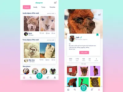 Alpagram alpaca app instagram iphone iphonex llama mobile mobile app sketch ui ux